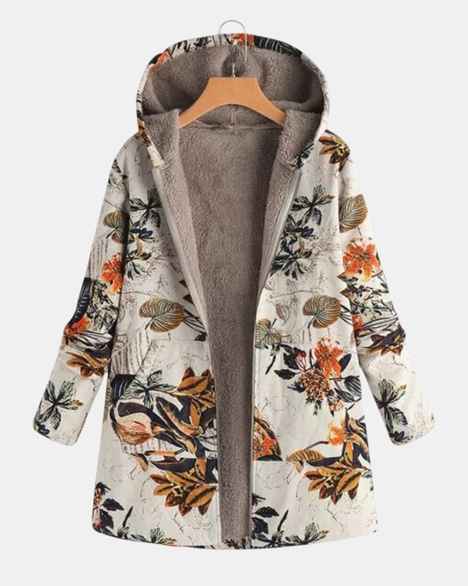 Hanneke | Boho-Sherpa-jas met capuchon met Bloemenpatroon