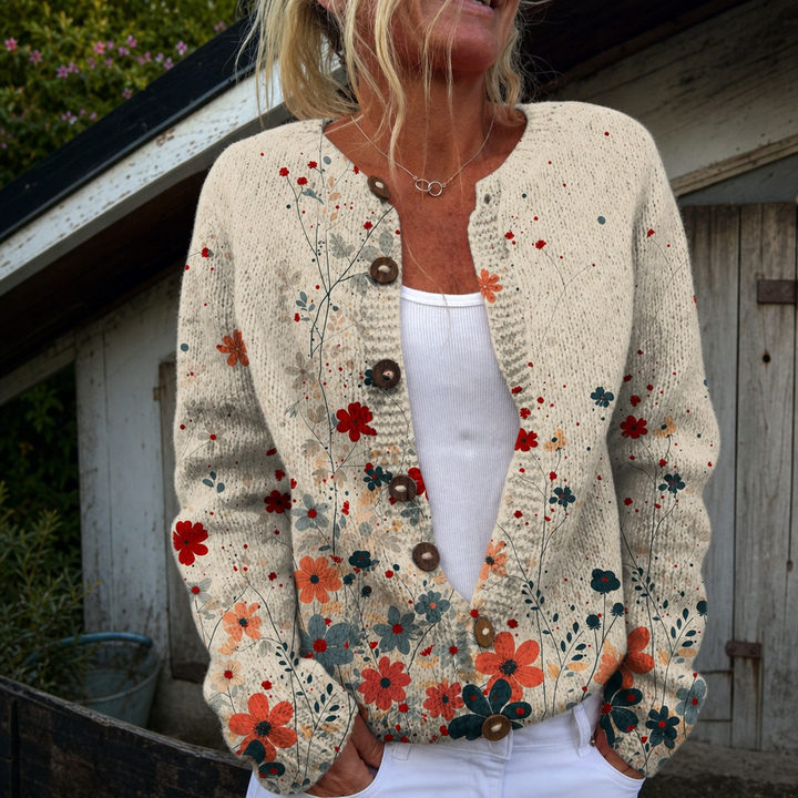 Julia | Vintage cardigan met bloemenkunst