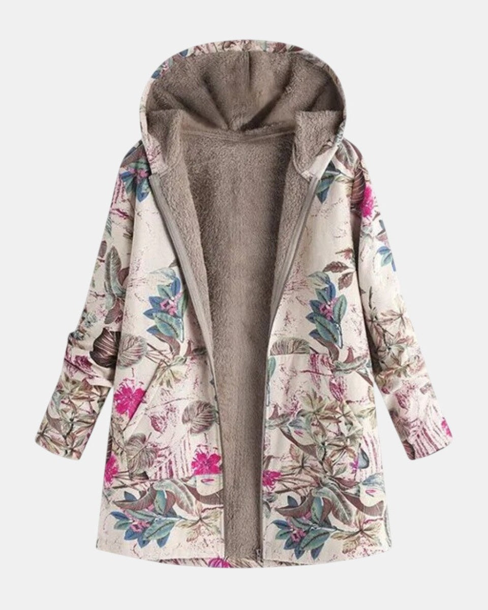 Tineke | Pastelkleurige fleecejas met botanisch patroon