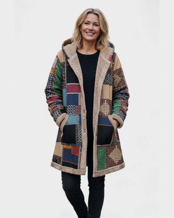 Ria | Gezellige Patchwork-Hoodie in Aardetinten
