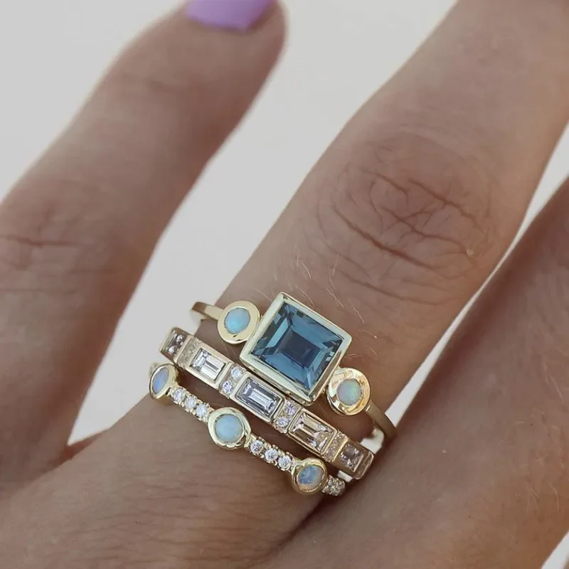 Oceaan - Set van Vintage Blauwe Kristallen Ringen