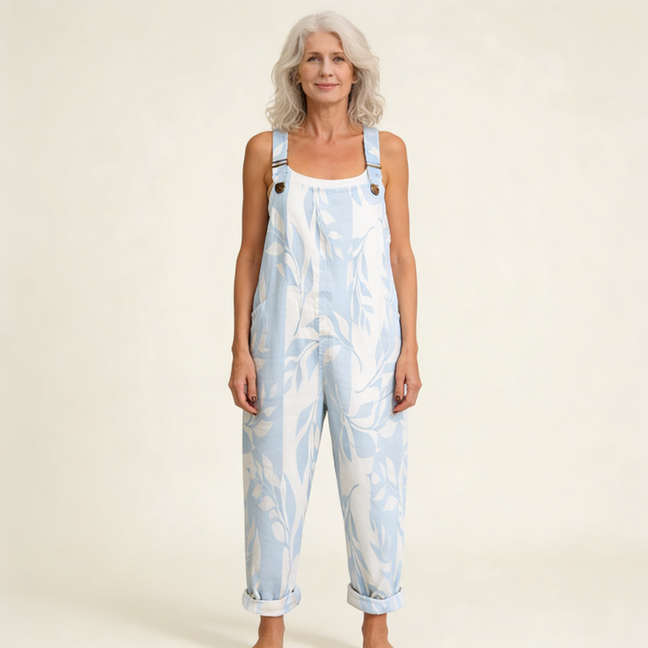 Naomi | azuurblauw bladmotief met een lichte uitstraling